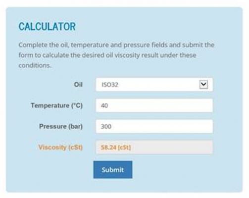 New app calculates hydraulic oil viscosity at different operating pressures